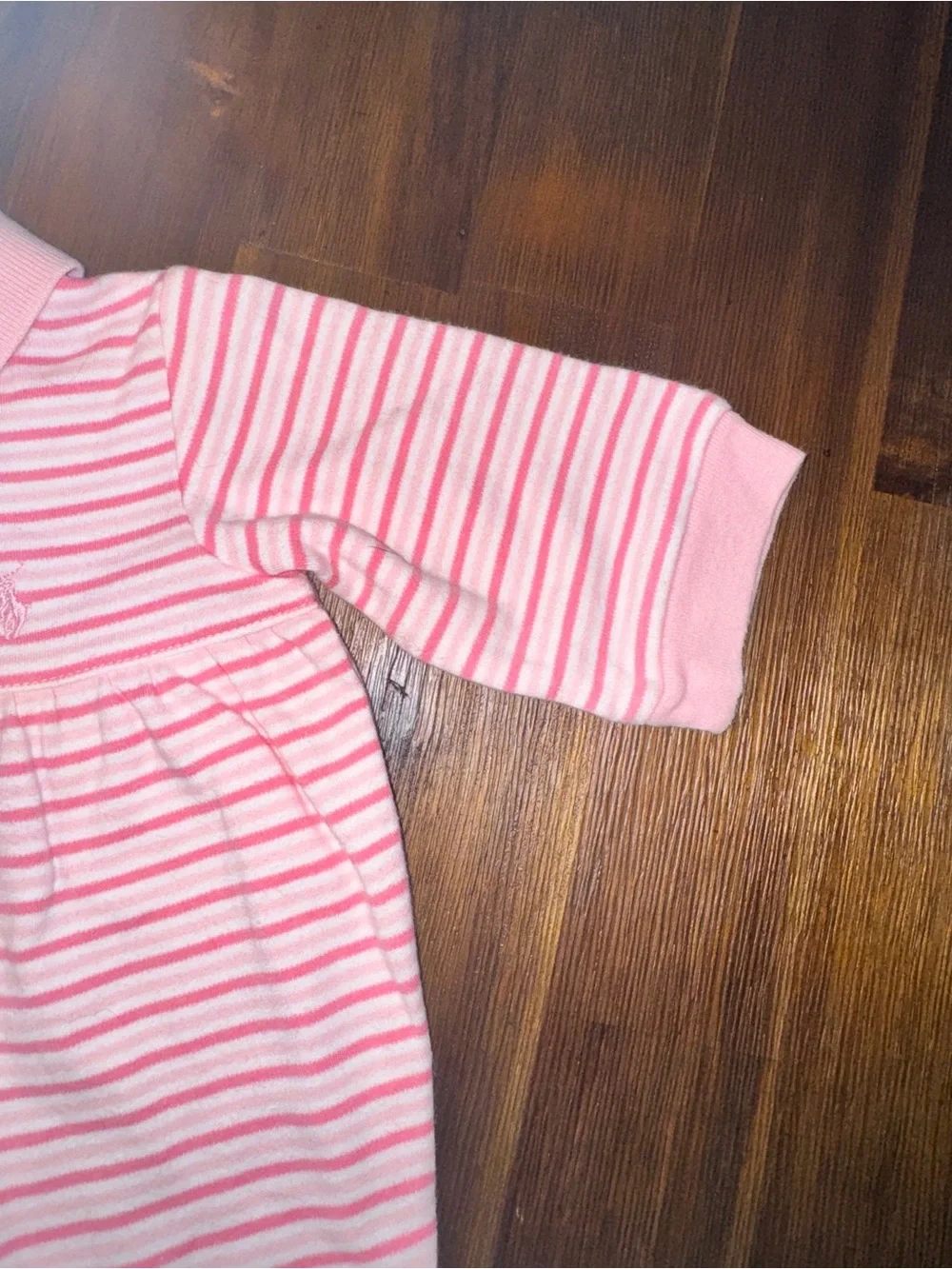 Ralph Lauren Baby Girl Pink Striped Footed Romper Size 6M Polo logo